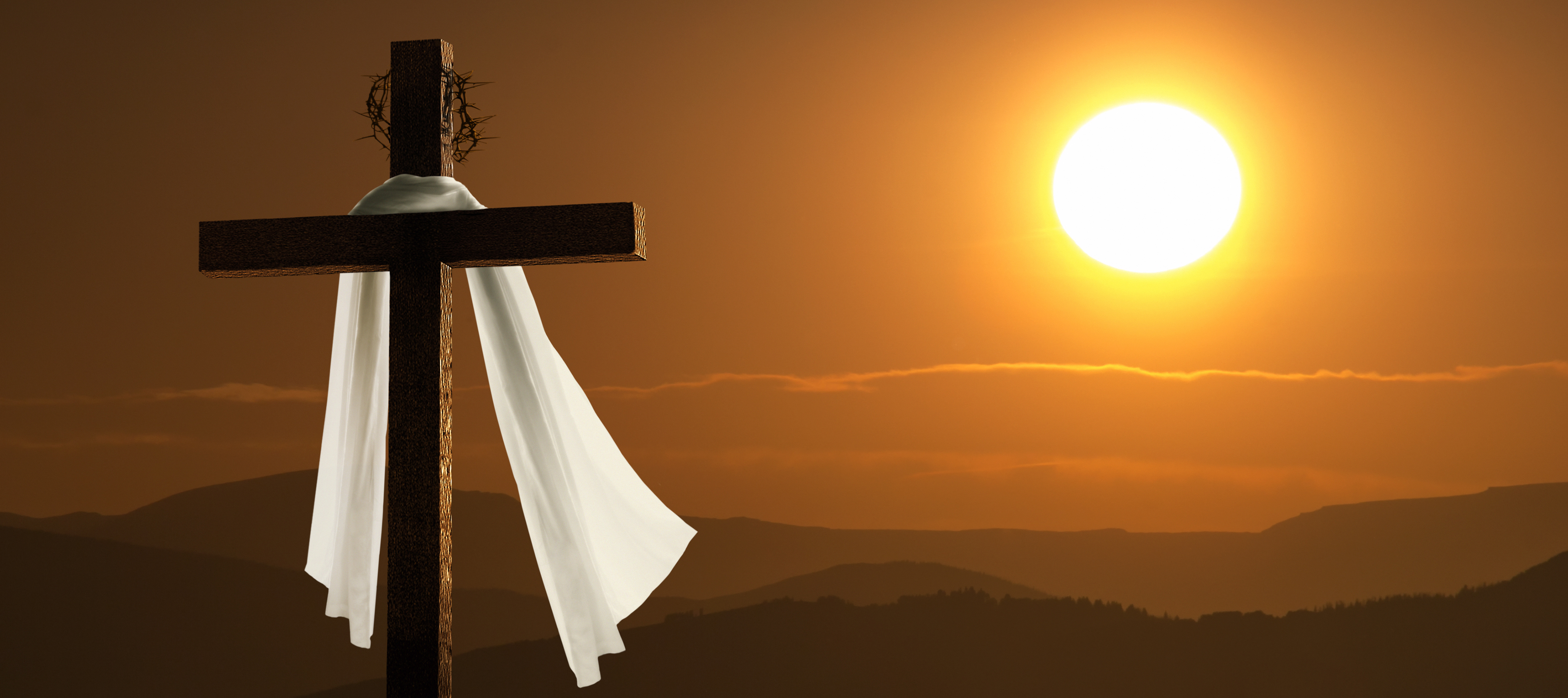 Dramatic Lighting Of Mountain Sunrise With Easter Cross